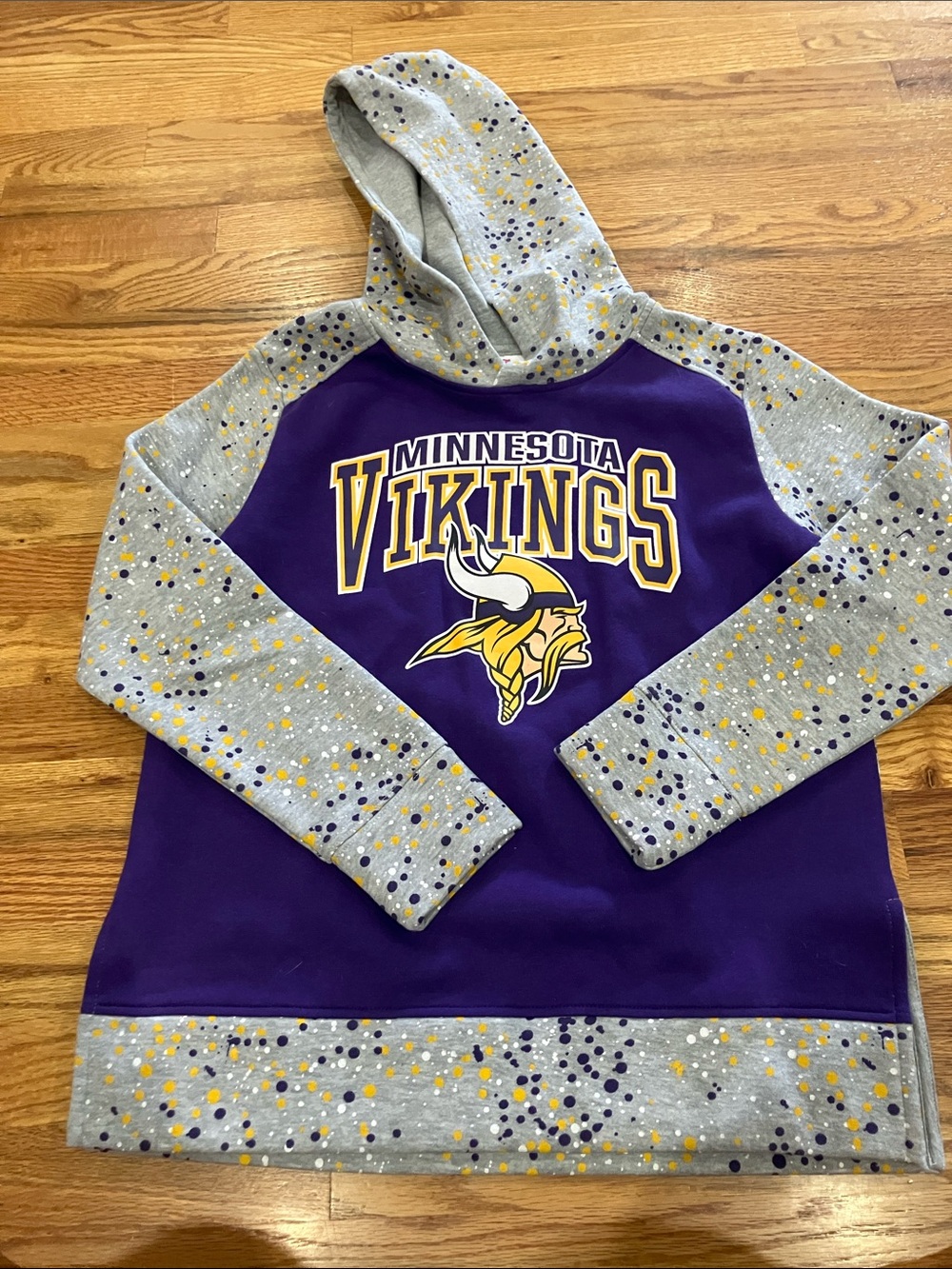 Team Apparel Junior Minnesota Vikings Purple & Gray Speckled Hoodie Sz S EUC